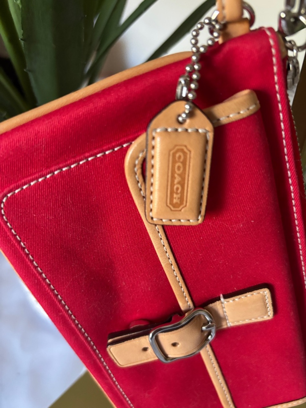 Coach Red Canvas Wristlet with Tan Leather Accents Y2K - Picture 2 of 8